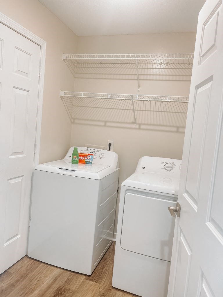 Renovated Laundry Room With Installed Washer and Dryer