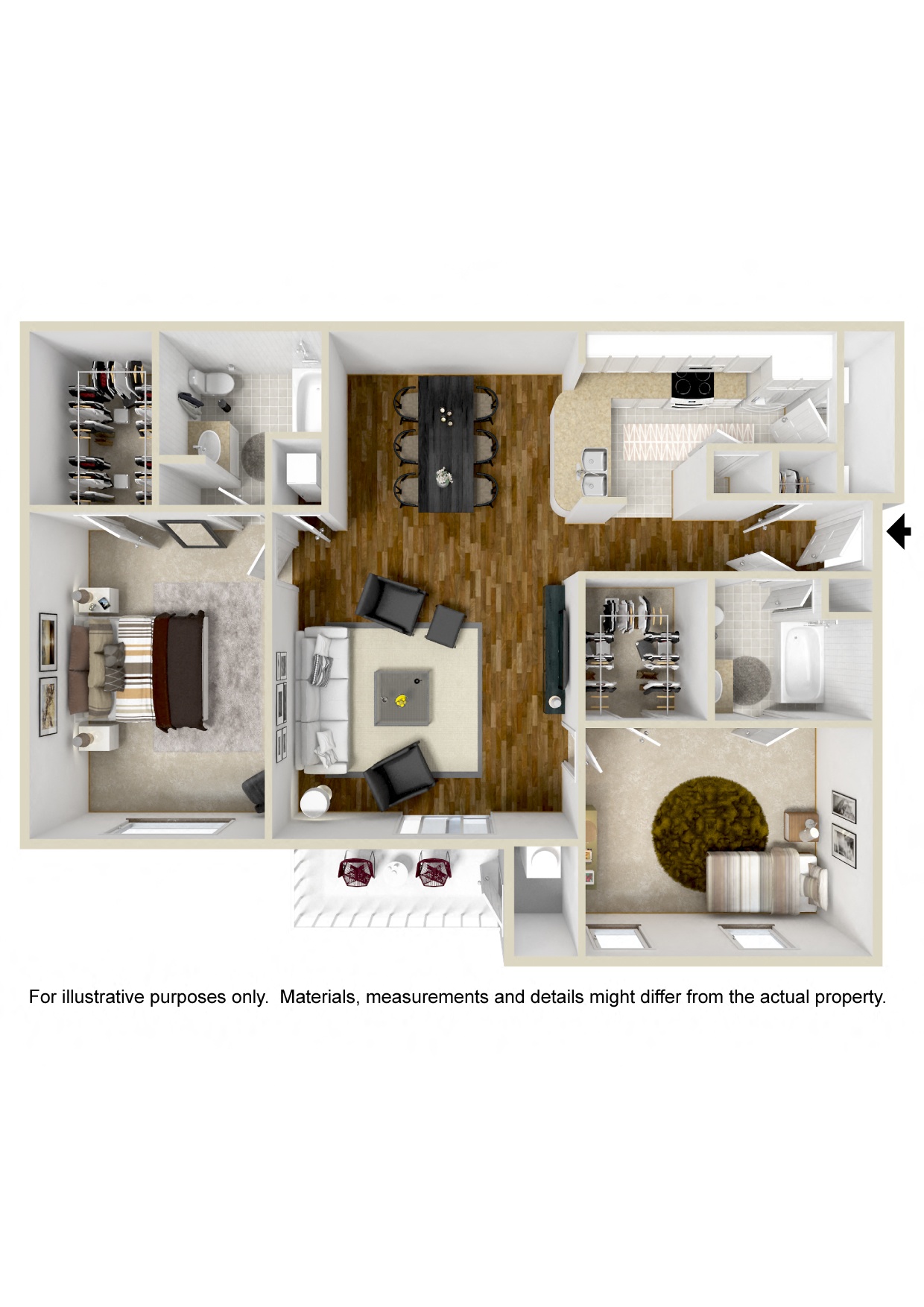 Two Bed, Two Bath Floorplan | 1,209 Sq. Ft. at Summit of Shreveport Apartments, Shreveport, LA