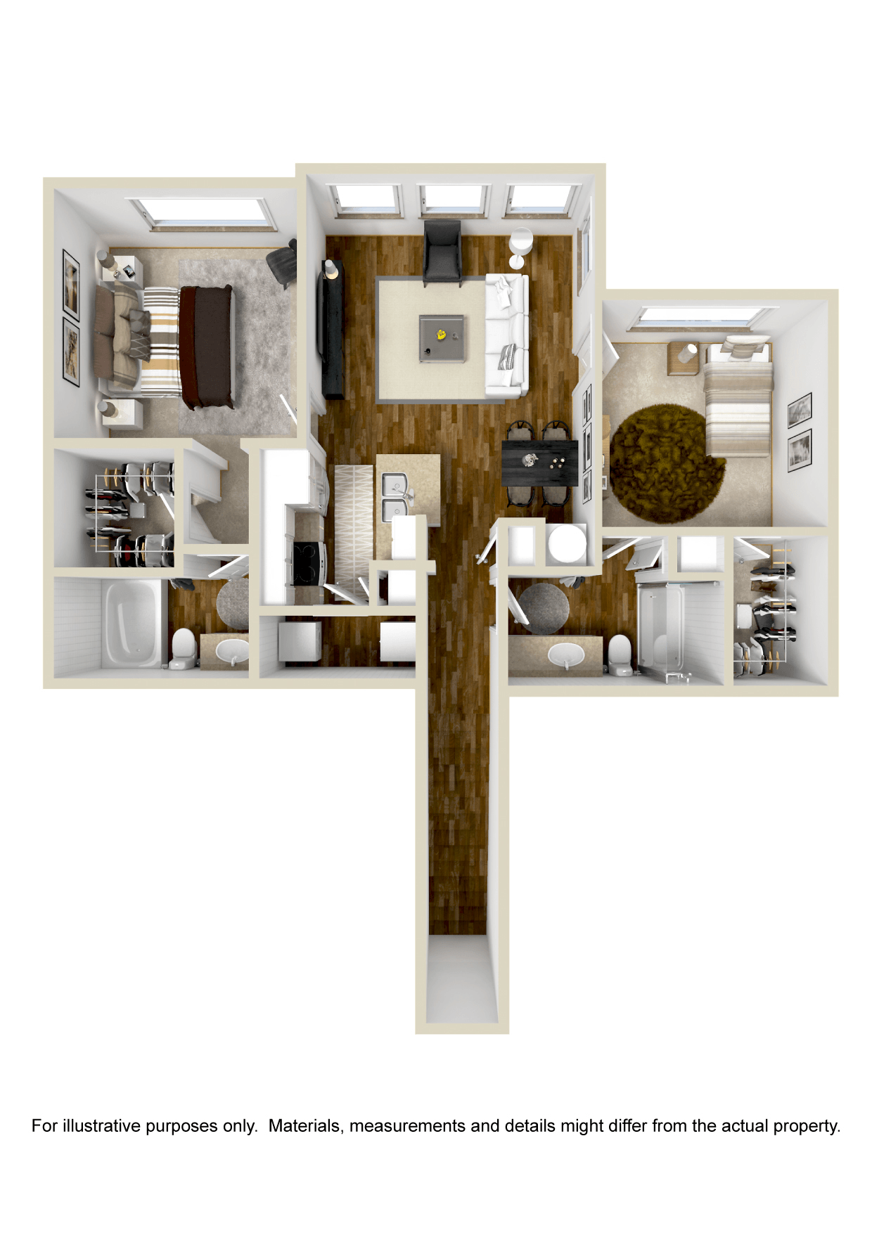 Two bedroom floor plan for rent at Carlton Park Apartment Homes in Flowood, MS