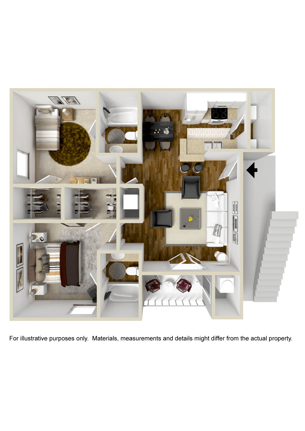 Two Bed, Two Bath Floorplan at The Colony Apartment Homes in Columbus, MS