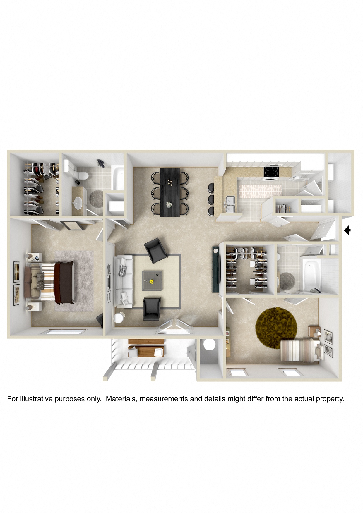 2 bed 2 bath Floor Plan | 1,143 Sq. Ft. at Reserve at Park Place Apartments, Hattiesburg