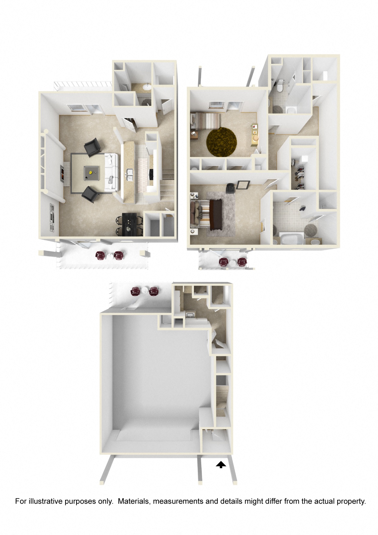 Two bedroom floor plan for rent | 2,106 Sq. Ft. at Parkwest Apartment Homes at Hattiesburg, MS