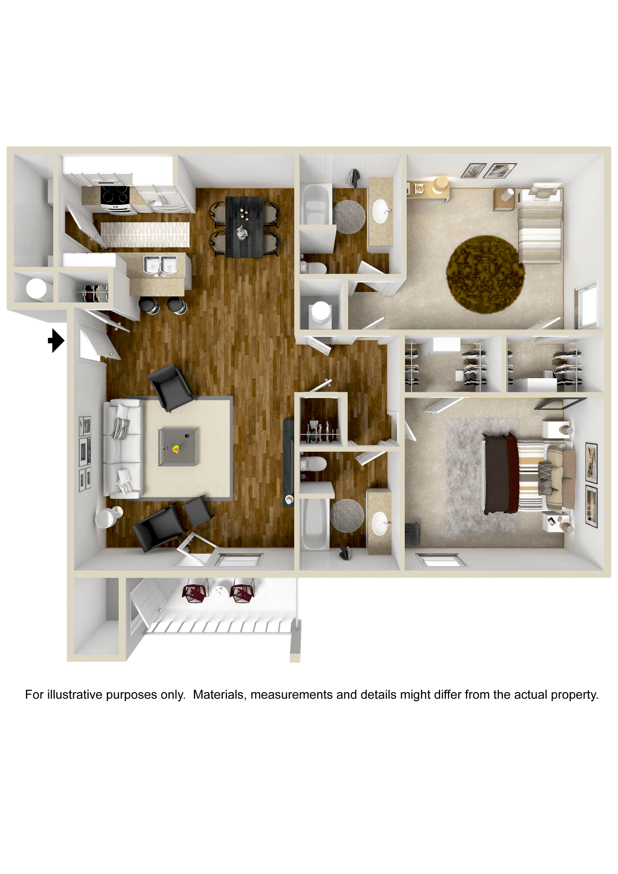 2x2 The Prominence | 1,186 Sq. Ft. at Highpointe Apartment Homes, Mississippi  , 39042
