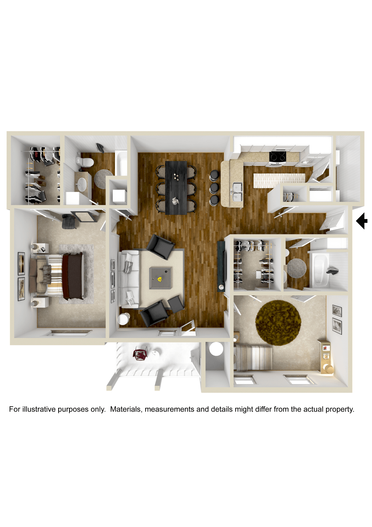 Two Bedroom and Two Bathroom Floor Plan| 1,209 Sq. Ft. at Bridgewater Apartment Homes, Brandon, Mississippi