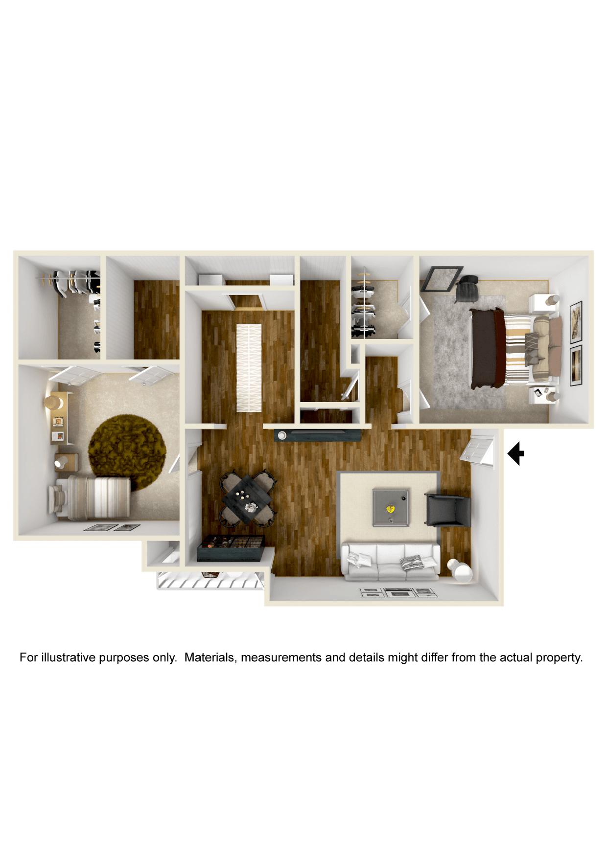 Two Bedroom floor plan for rent at Cambridge Station Apartment Homes in Oxford, MS
