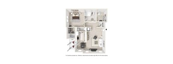 1 Bedroom Floor Plan A at Reserve at Park Place Apartment Homes, Hattiesburg, MS, 39402