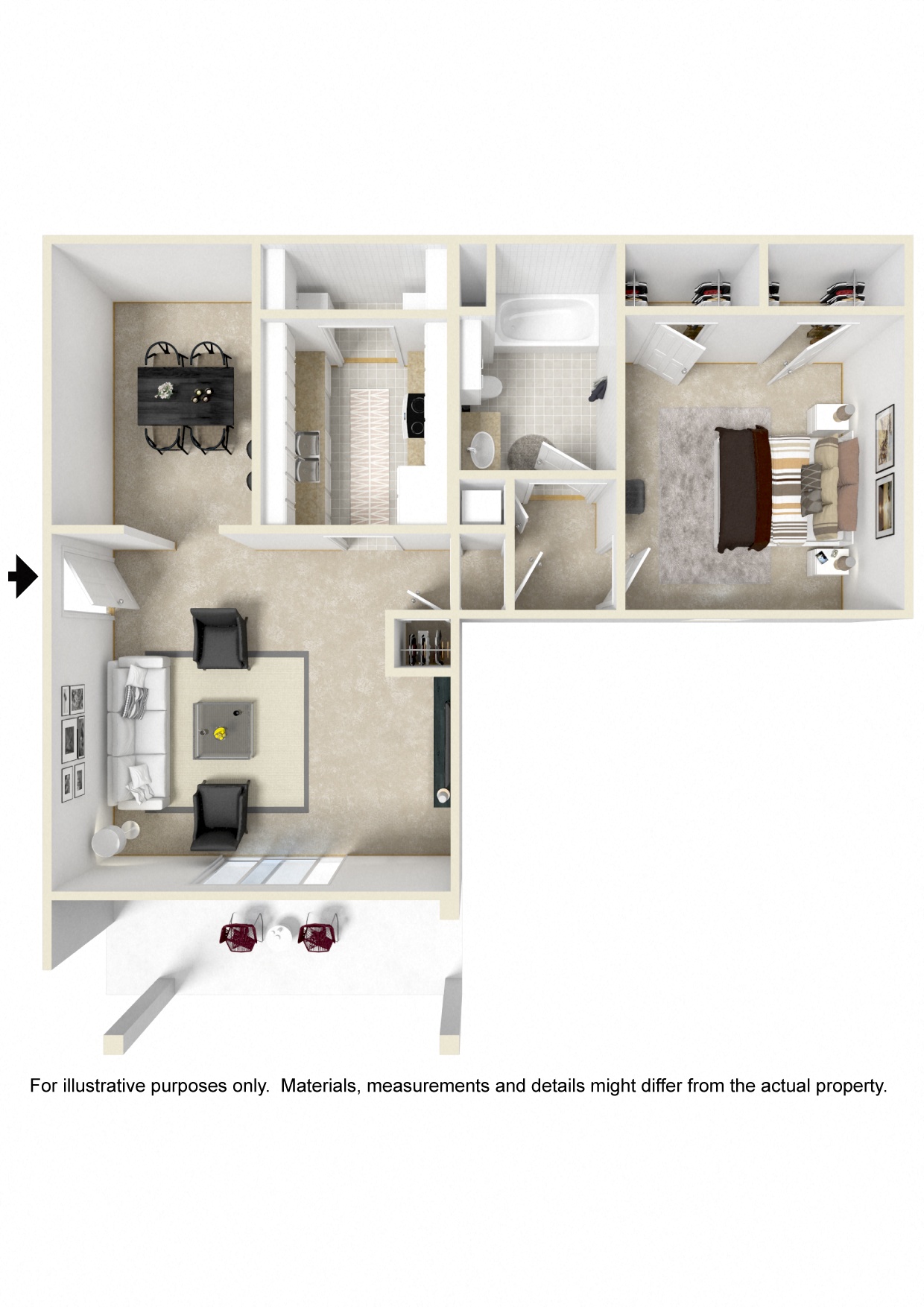1 Bed 1 Bath Floor Plan | 805 Sq. Ft. at The Oliver Apartment Homes in Olive Branch, MS