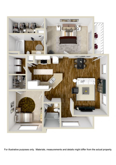 a 3d drawing of a floor plan with a bedroom and living room