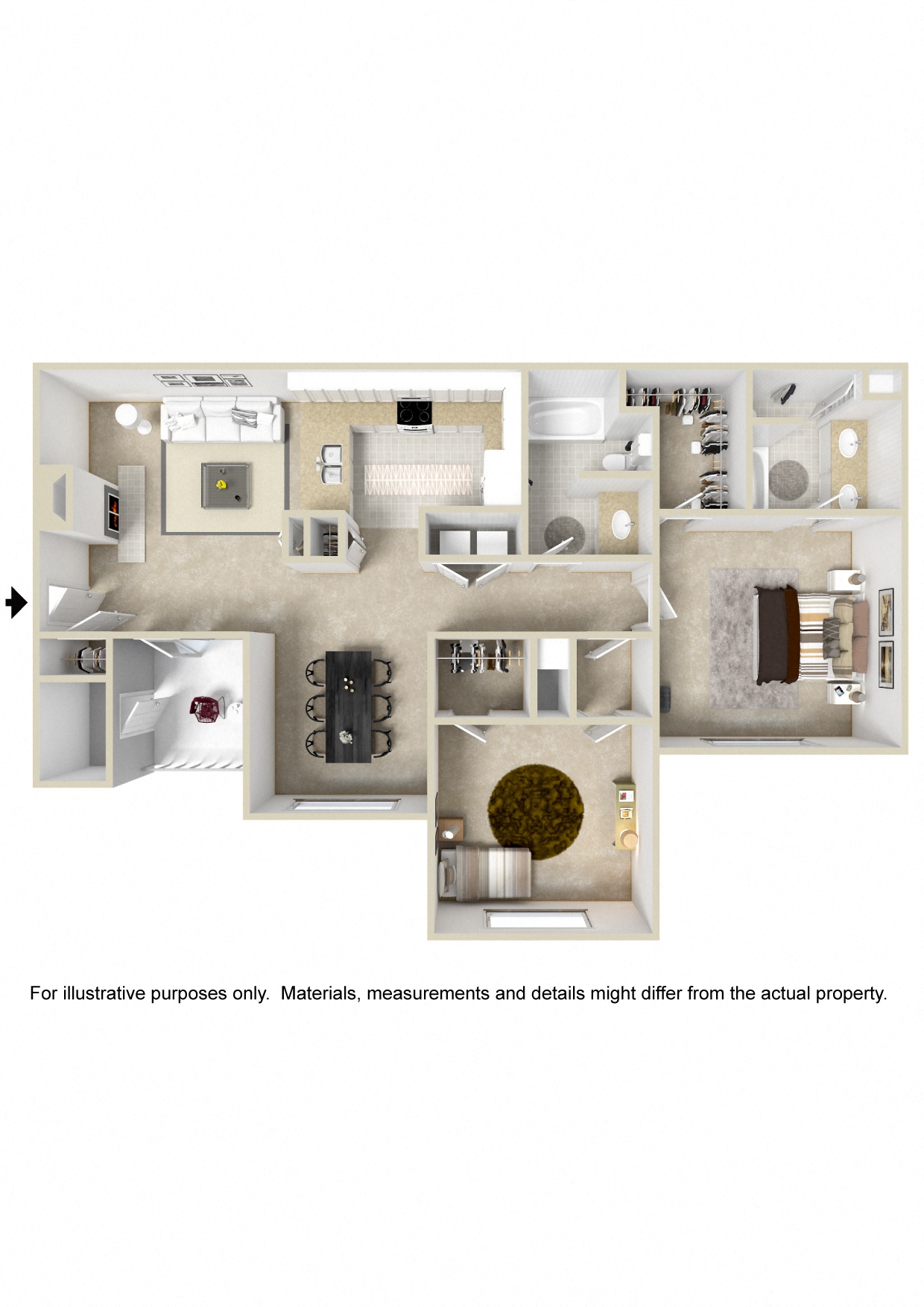 Two bedroom floor plan | 1,253 Sq. Ft.  at Quail Ridge Apartment Homes, Bartlett