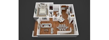 3D Floor Plan 1-B  at The Retreat Apartment Homes, 58801