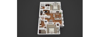 3D Floor Plan 2-B  at The Retreat Apartment Homes, Williston, ND