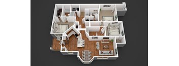 3D Floor Plan 6-B at The Retreat Apartment Homes, Williston, North Dakota, 58801
