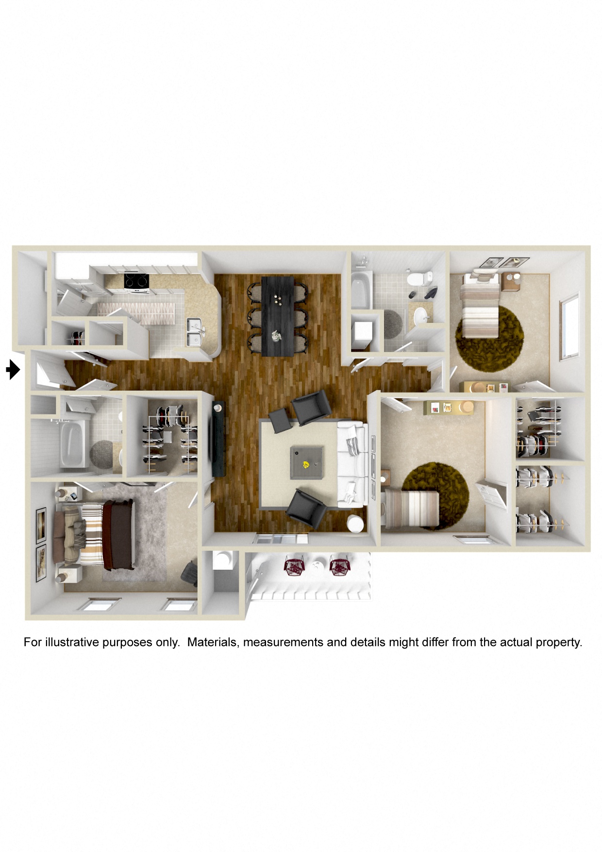 Three Bed, Two Bath Floorplan | 1,365 Sq. Ft. at Summit of Shreveport Apartments, Shreveport, 71105