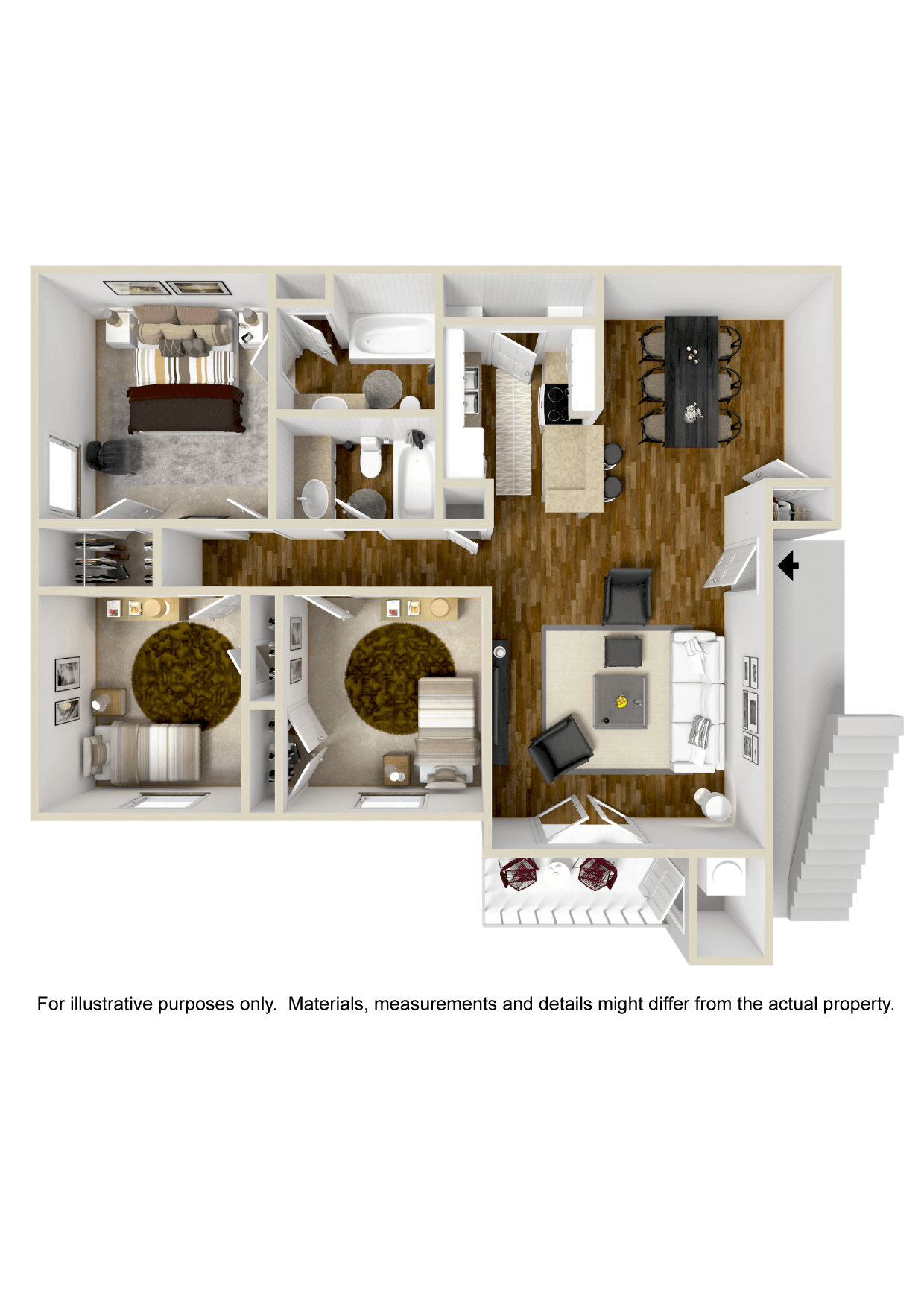 Three Bed, Two Bath Floorplan at The Colony Apartment Homes in Columbus, MS
