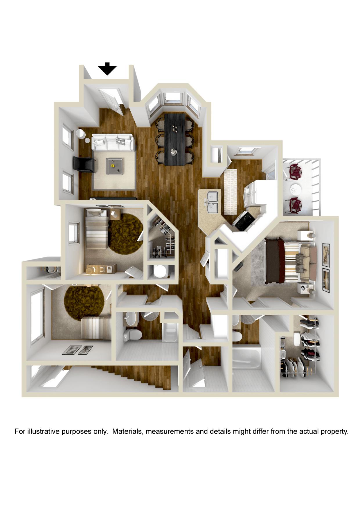 3 Bed 2 Bath Floor Plan | 1,299 Sq. Ft. at Carlton Park Apartment Homes in Flowood, MS