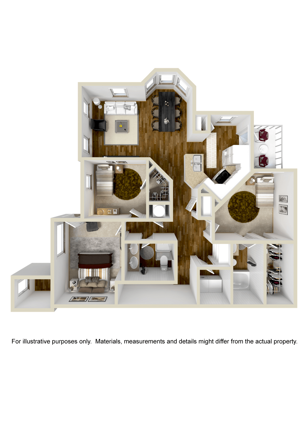 3 Bed 2 Bath Floor Plan | 1,376 Sq. Ft. at Carlton Park Apartment Homes in Flowood, MS