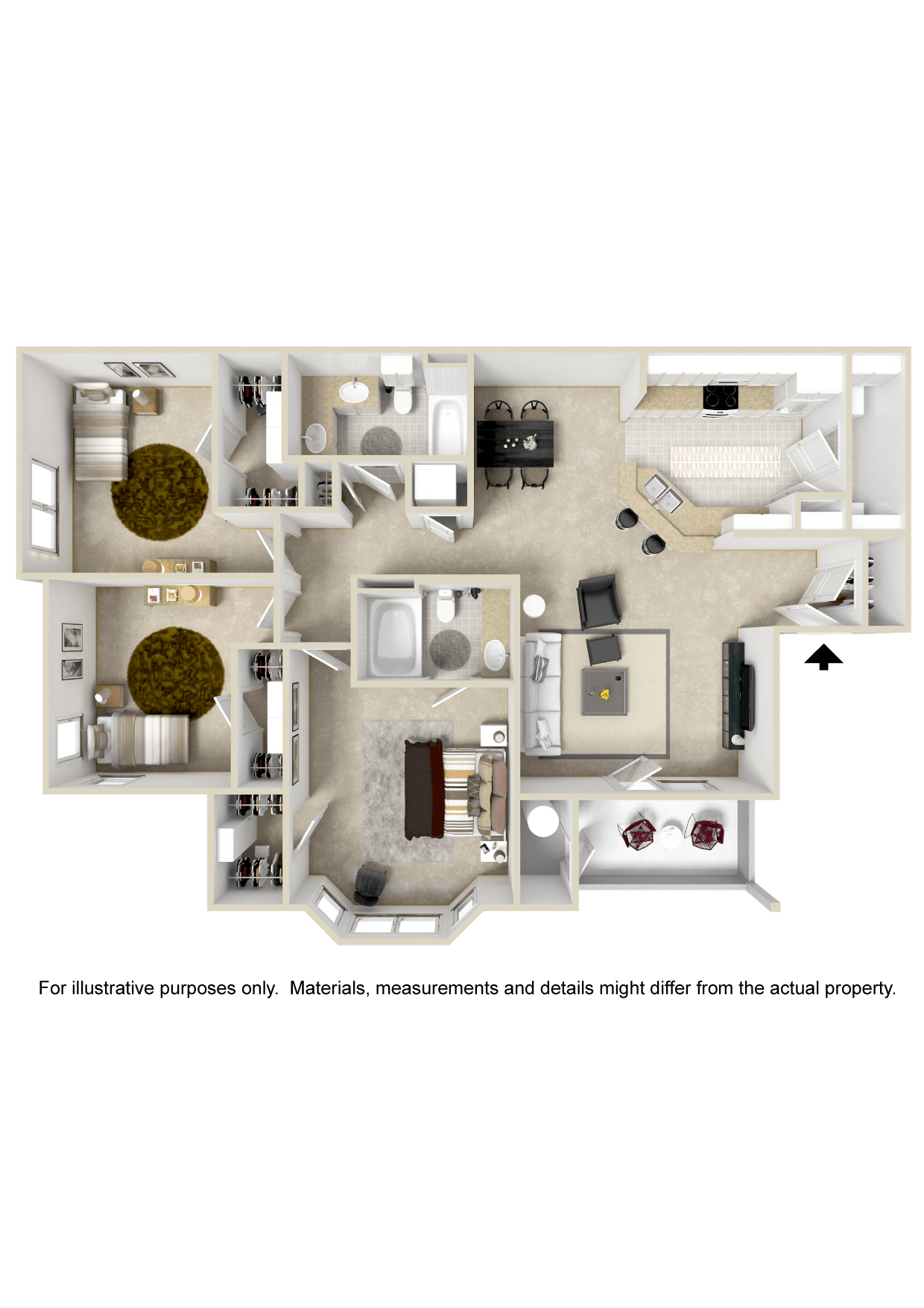 Three bedroom floor plan for rent | 1,396 Sq. Ft. at Charleston Apartment Homes, Mobile, Alabama