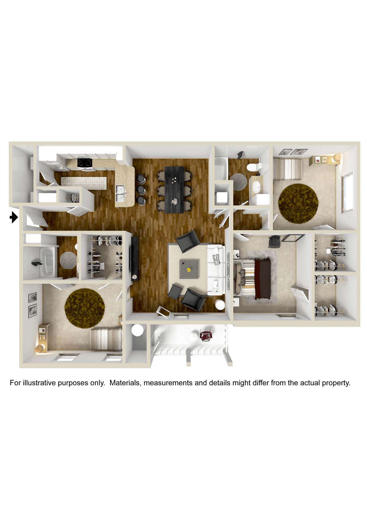 Three Bedroom and Two Bathroom Floor Plan | 1,365 Sq. Ft. at Bridgewater Apartment Homes, Brandon