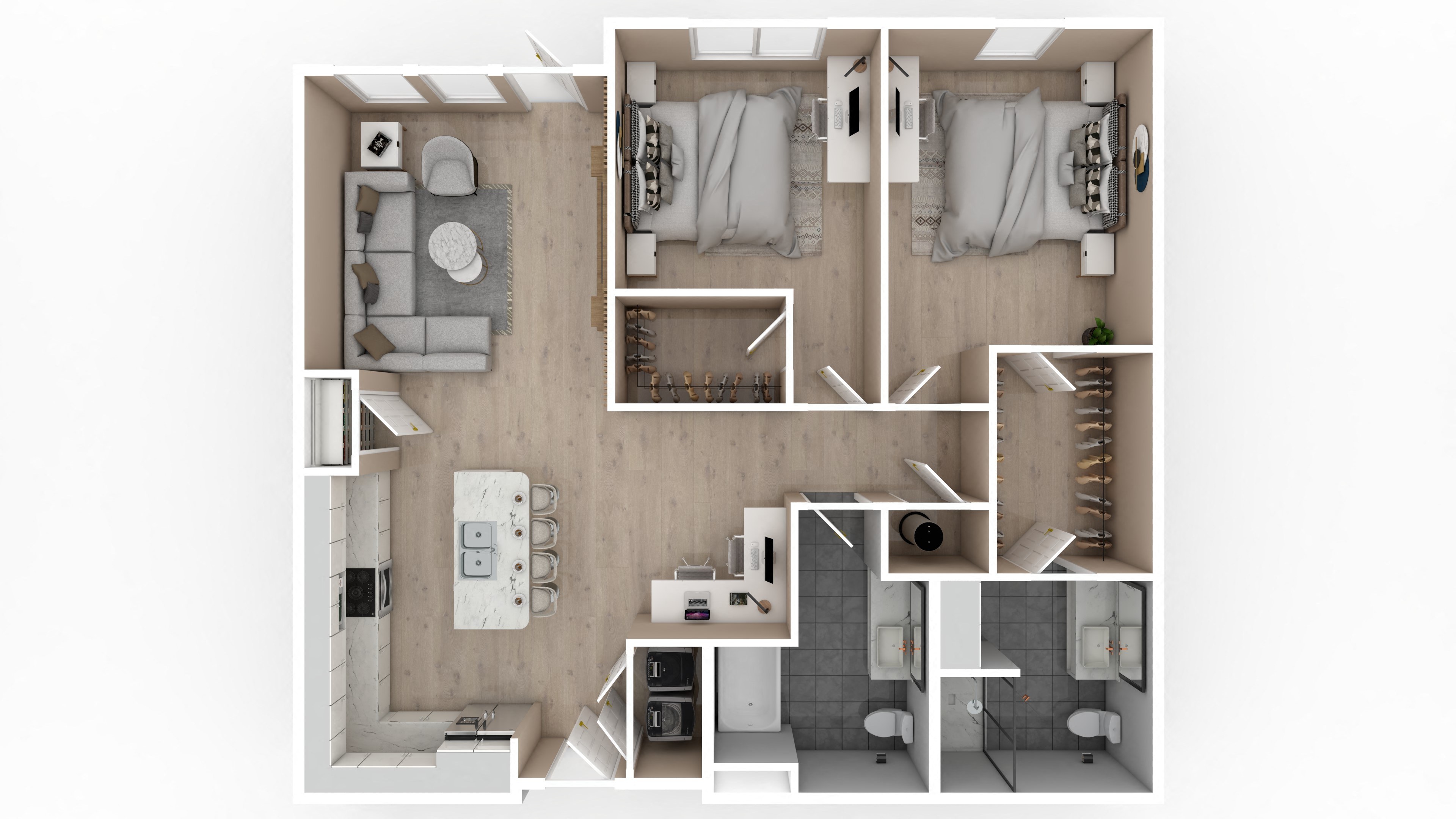 2 Bed 2 Bath Floor Plan | 1,177 Sq. Ft. at Saltaire Apartment Homes in Santa Rosa Beach, FL 32459