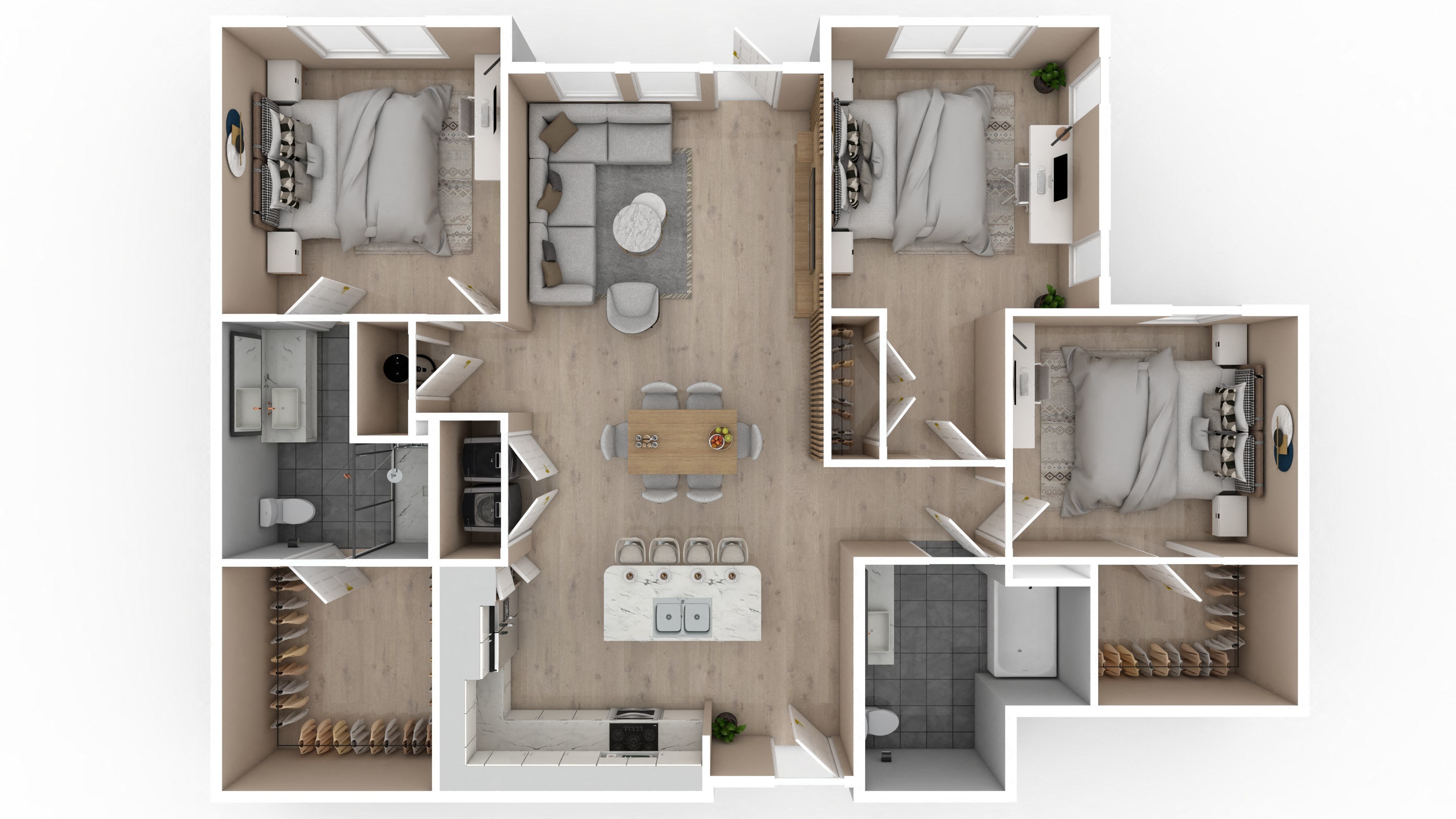 3 Bed 2 Bath Floor Plan |  1,344 Sq. Ft. at Saltaire Apartment Homes in Santa Rosa Beach, 32459