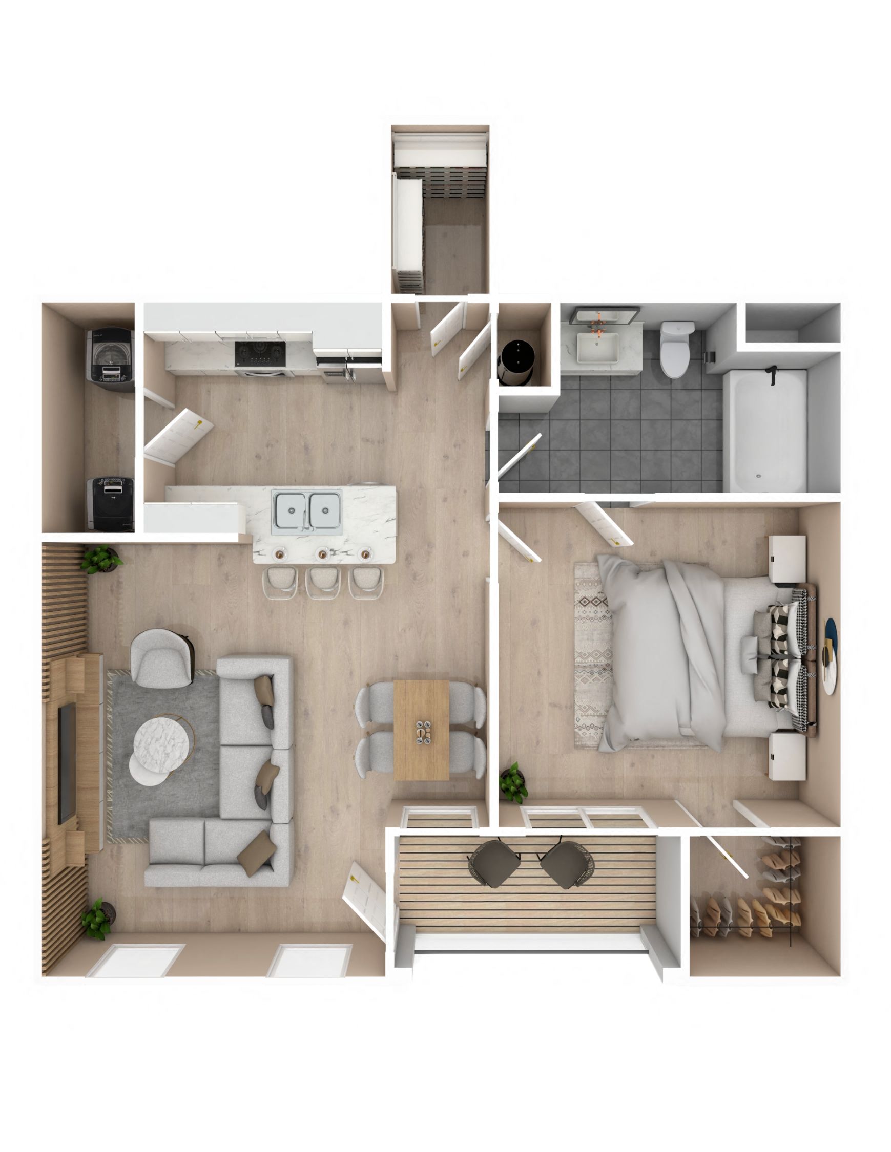 One bedroom, One bathroom floor plan | 716 Sq. Ft. at Audubon Park Apartment Homes
