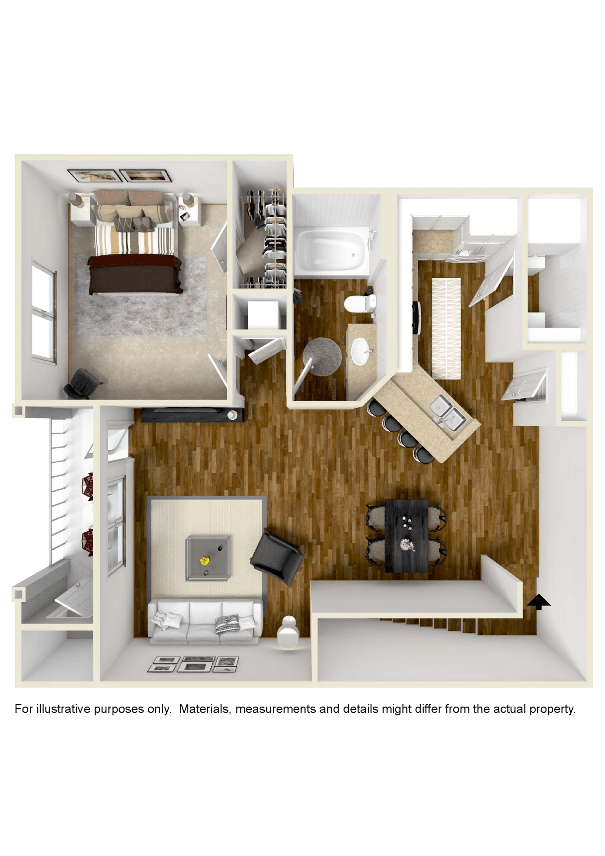 One bedroom, One bathroom floor plan at Audubon Park in Zachary, LA