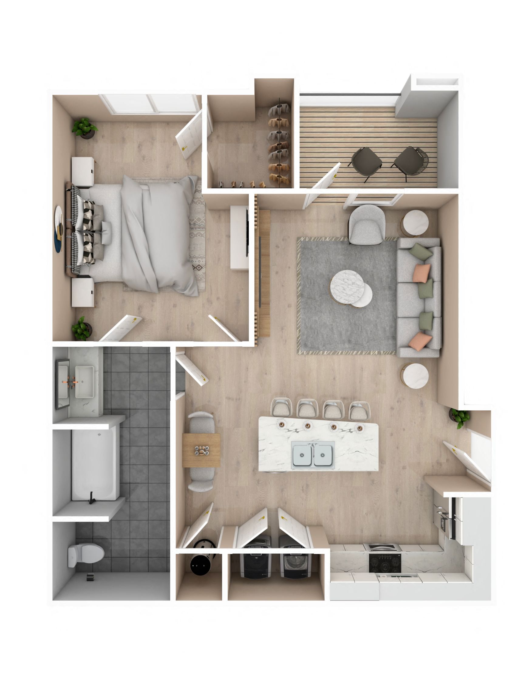 One bedroom, One bathroom floor plan | 724 Sq. Ft. at Audubon Park Apartments in Zachary, LA