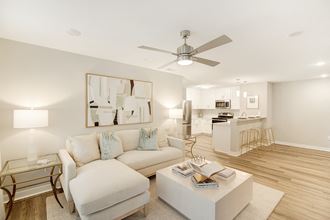 a living room with a couch and a coffee table