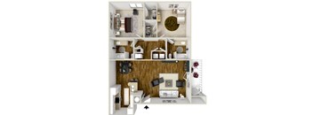 Two Bedroom Floor Plan at Avalon Apartment Homes, Starkville, MS, 39759