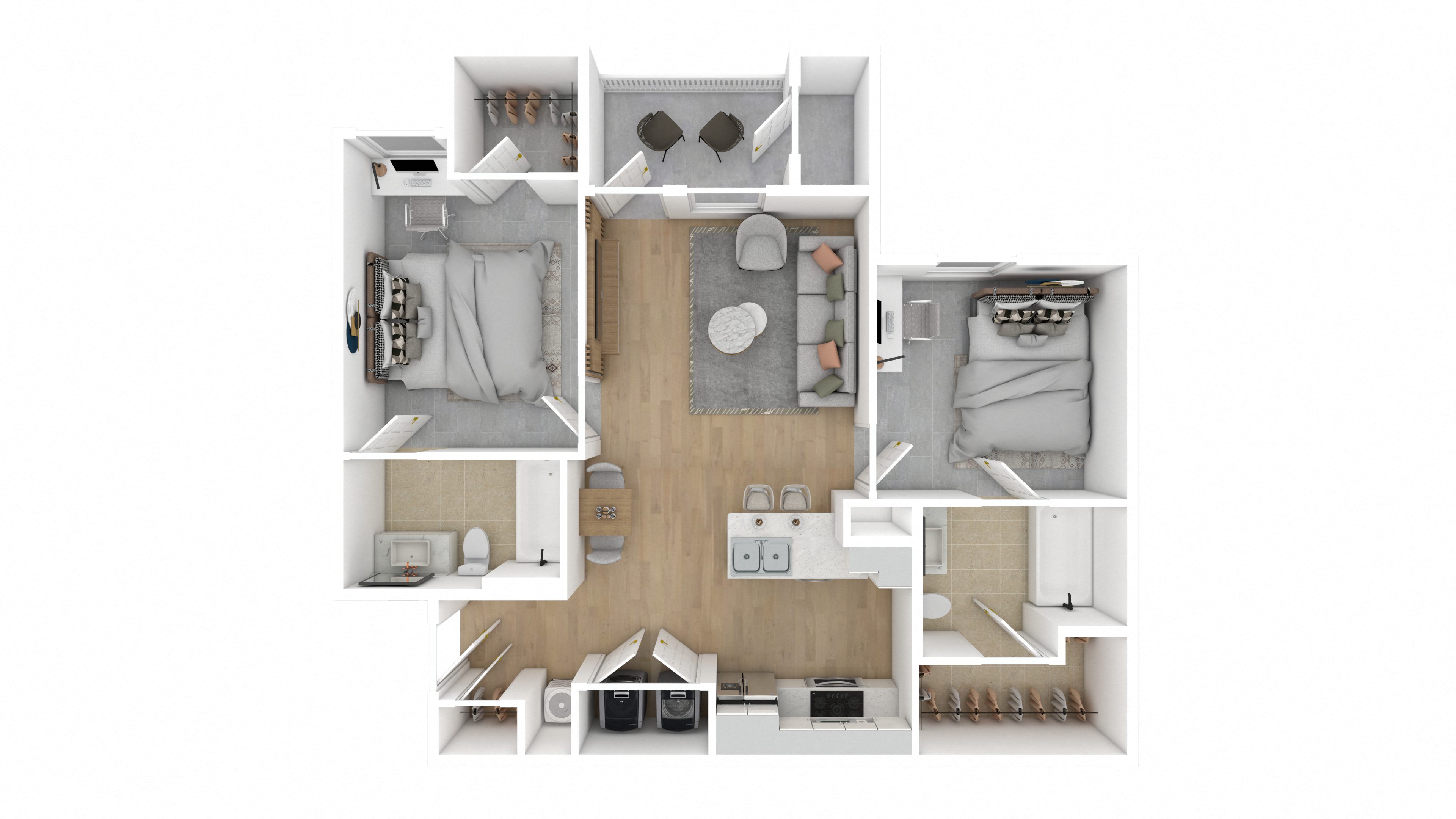 2 Bed 2 Bath Floor Plan | 931 Sq. Ft. at The Azul Apartment Homes in Oxford, Mississippi