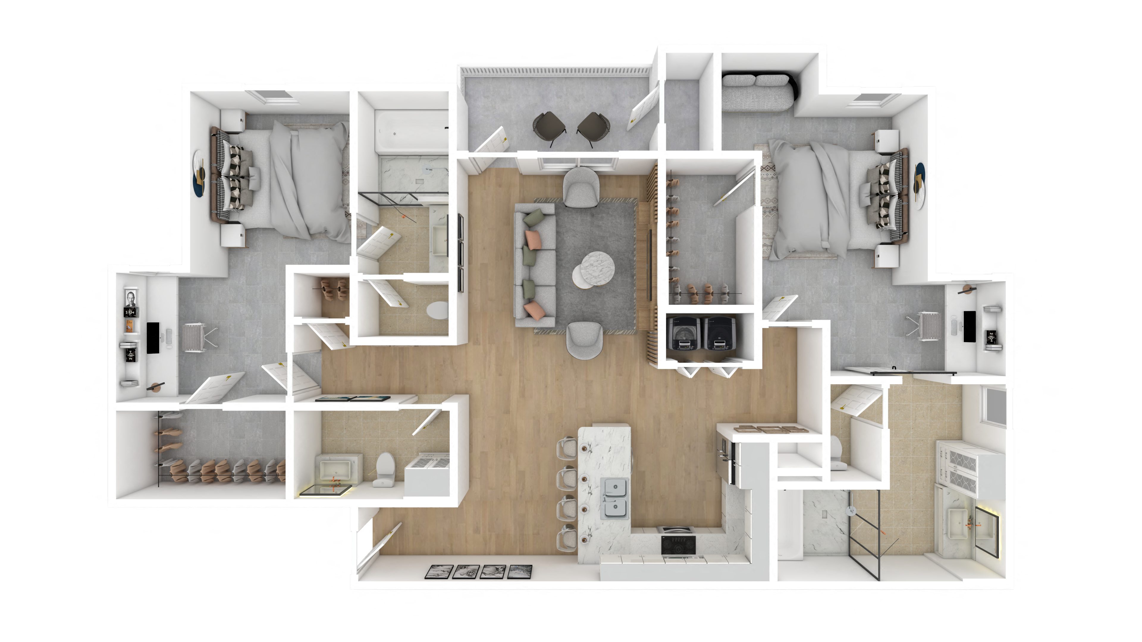 2 Bed 2.5 Bath Floor Plan | 1,573 Sq. Ft. at The Azul Apartment Homes in Mississippi 38655