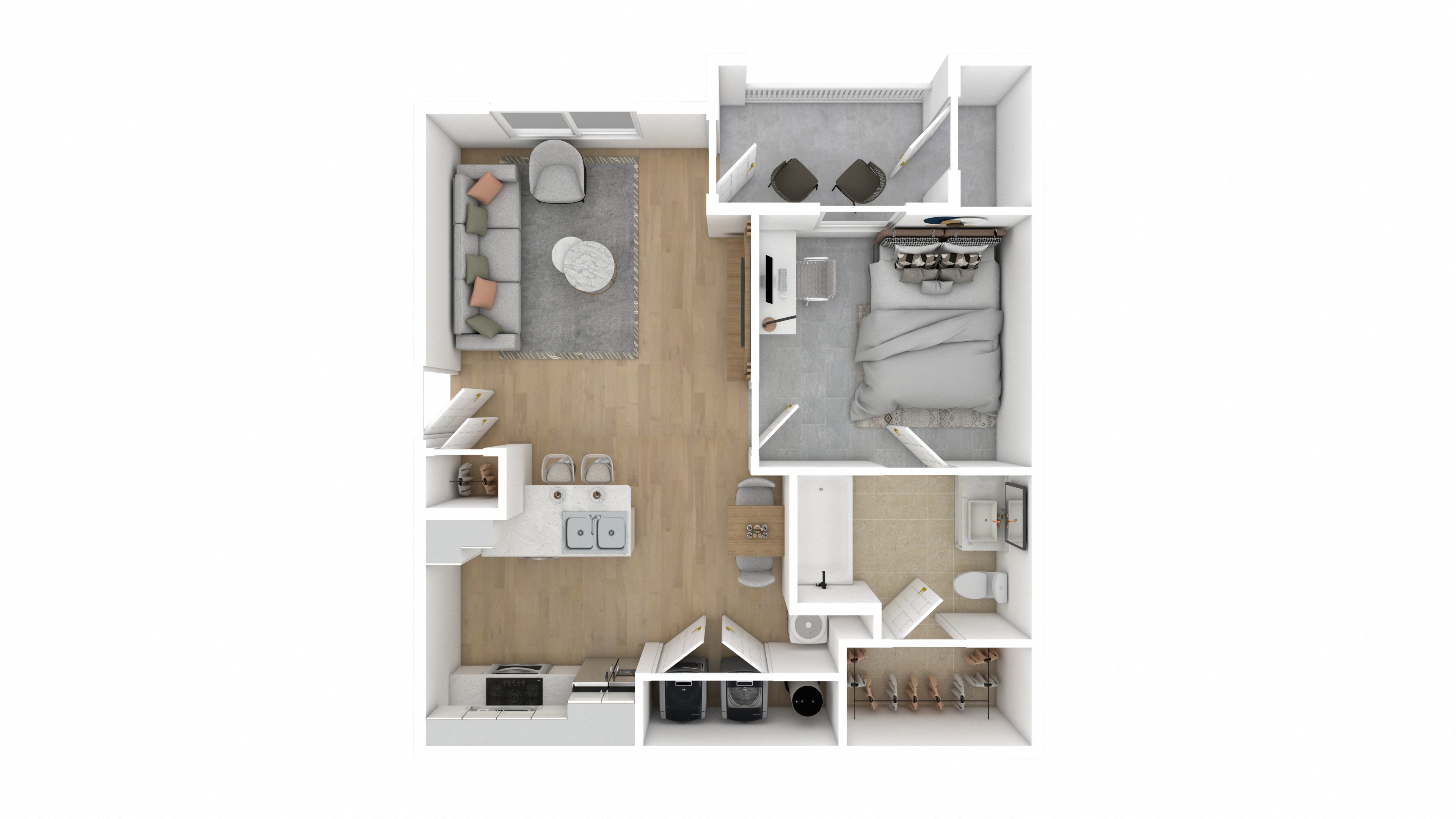 1 Bed 1 Bath Floor Plan | 674 Sq. Ft. at The Azul in Oxford, MS
