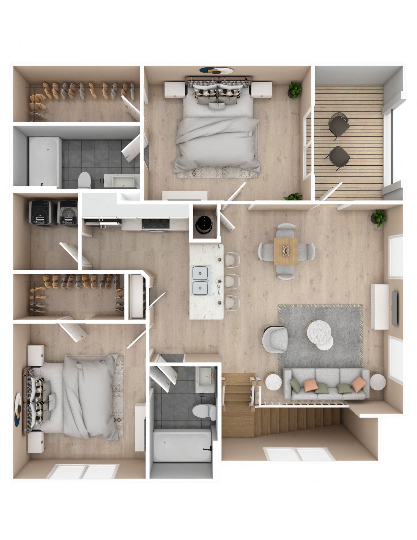 2 bedroom, 2 bathroom floor plan | 1,085 Sq. Ft. at Audubon Park Apartment Homes, Zachary, LA