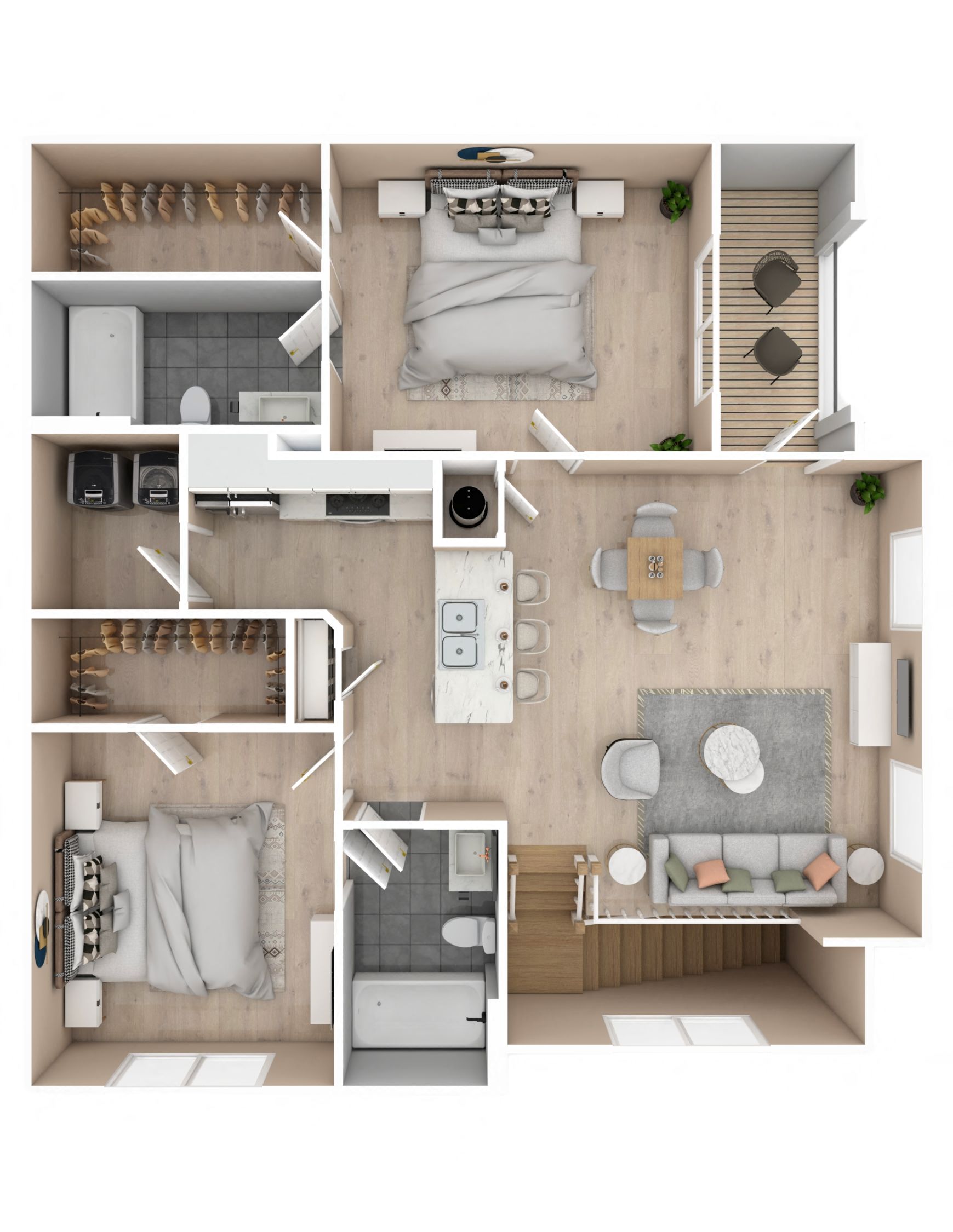 2 bedroom, 2 bathroom floorplan | 1,083 Sq. Ft. at Audubon Park Apartment Homes in Zachary, Louisiana