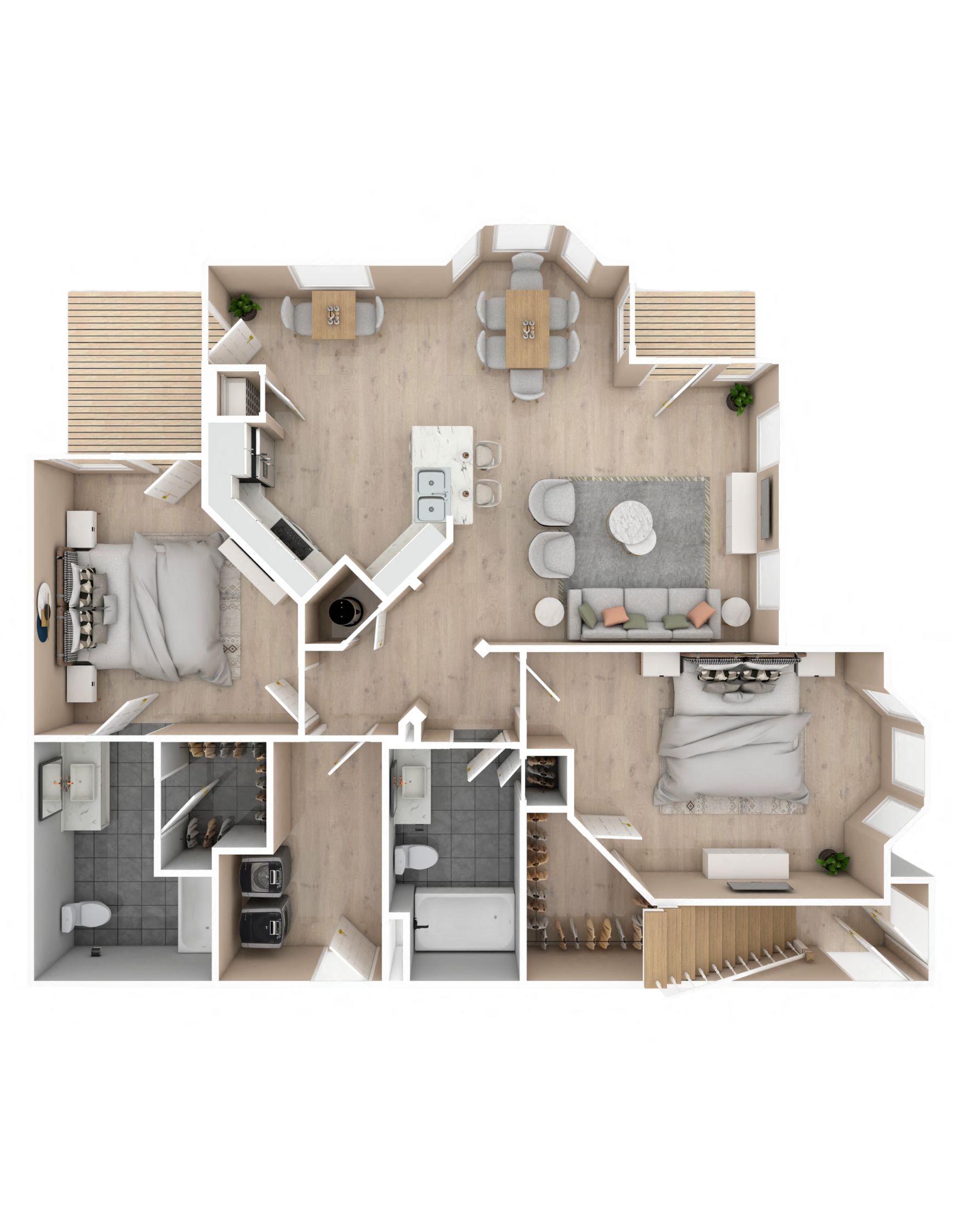 2 bedroom, 2 bathroom floor plan | 1,213 Sq. Ft. at Audubon Park Apartment Homes in Zachary, LA