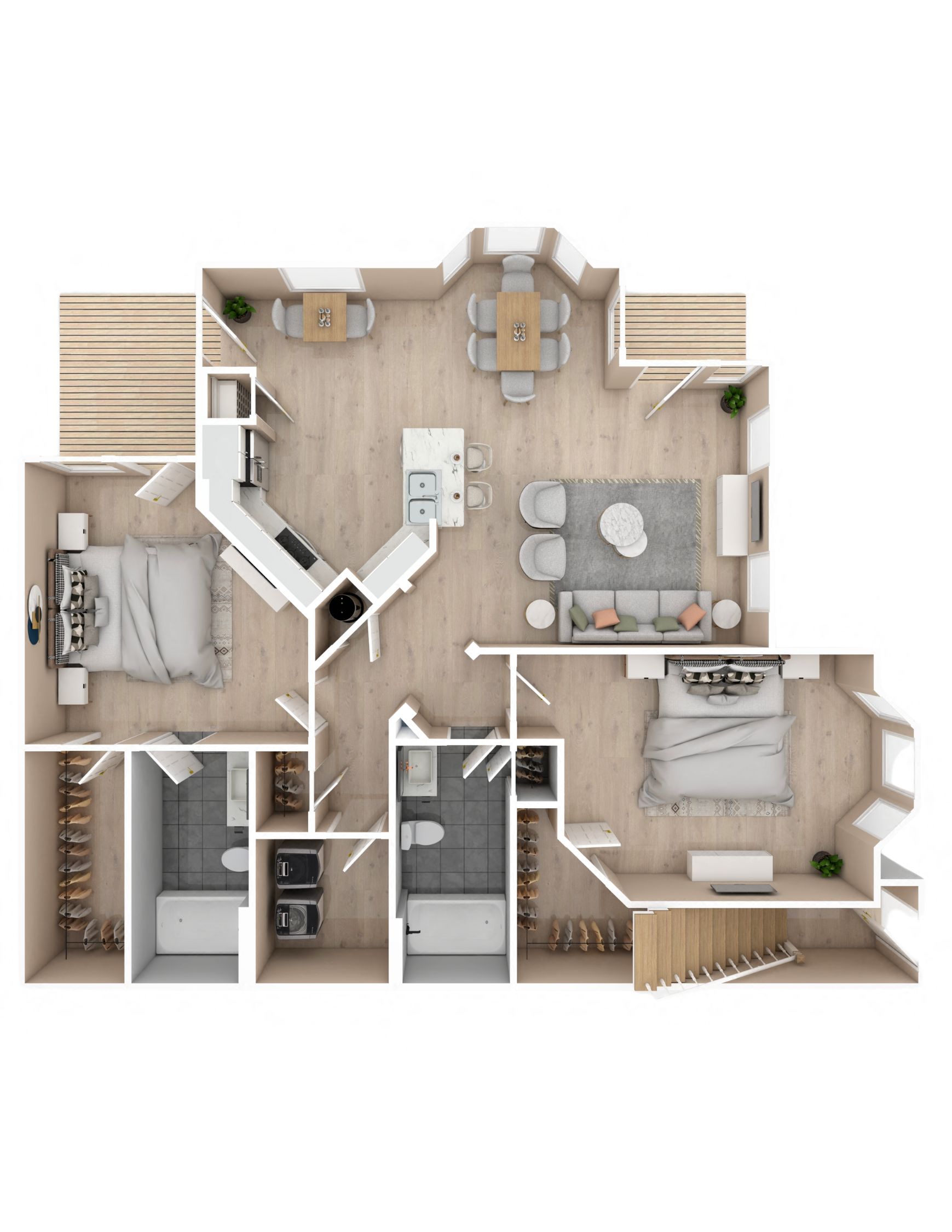 2 bedroom, 2 bathroom floor plan | 1,213 Sq. Ft. at Audubon Park Apartment Homes, Zachary, LA