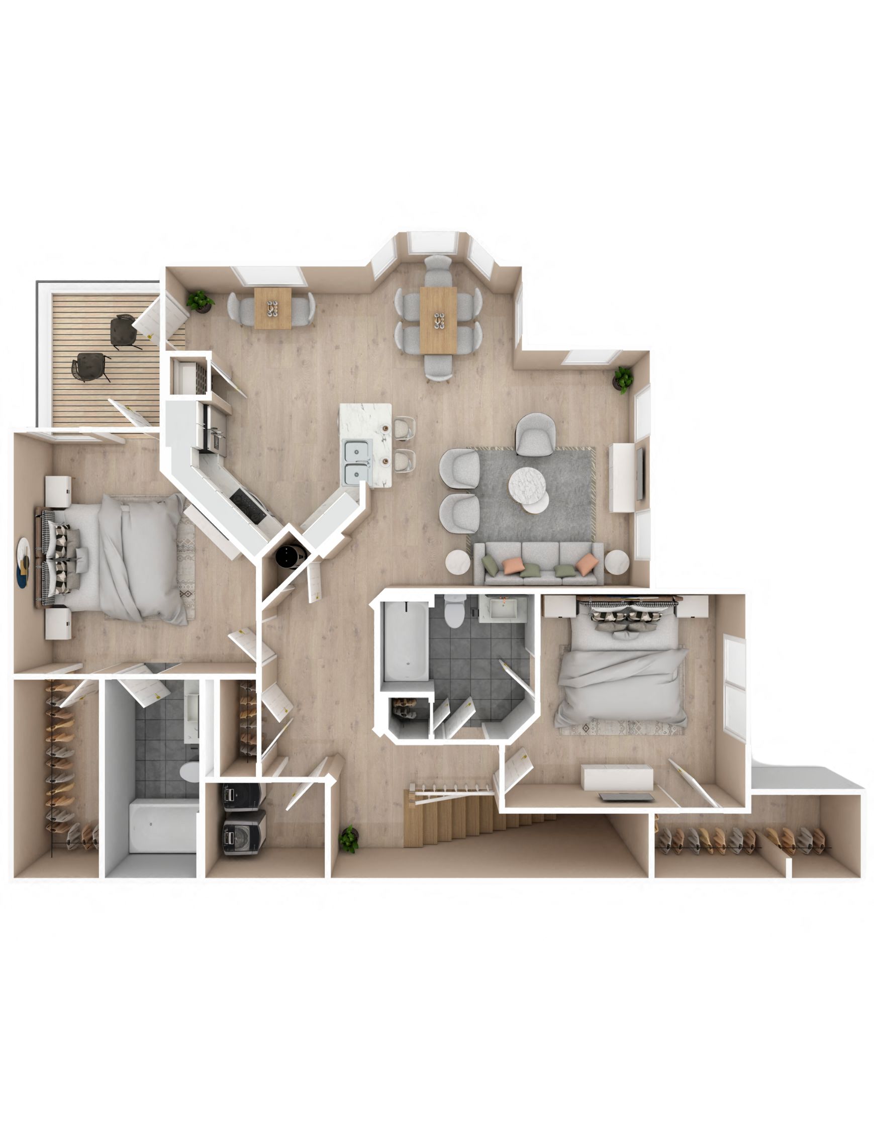 2 bedroom, 2 bathroom floor plan | 1,300 Sq. Ft. at Audubon Park Apartment Homes in Zachary, LA