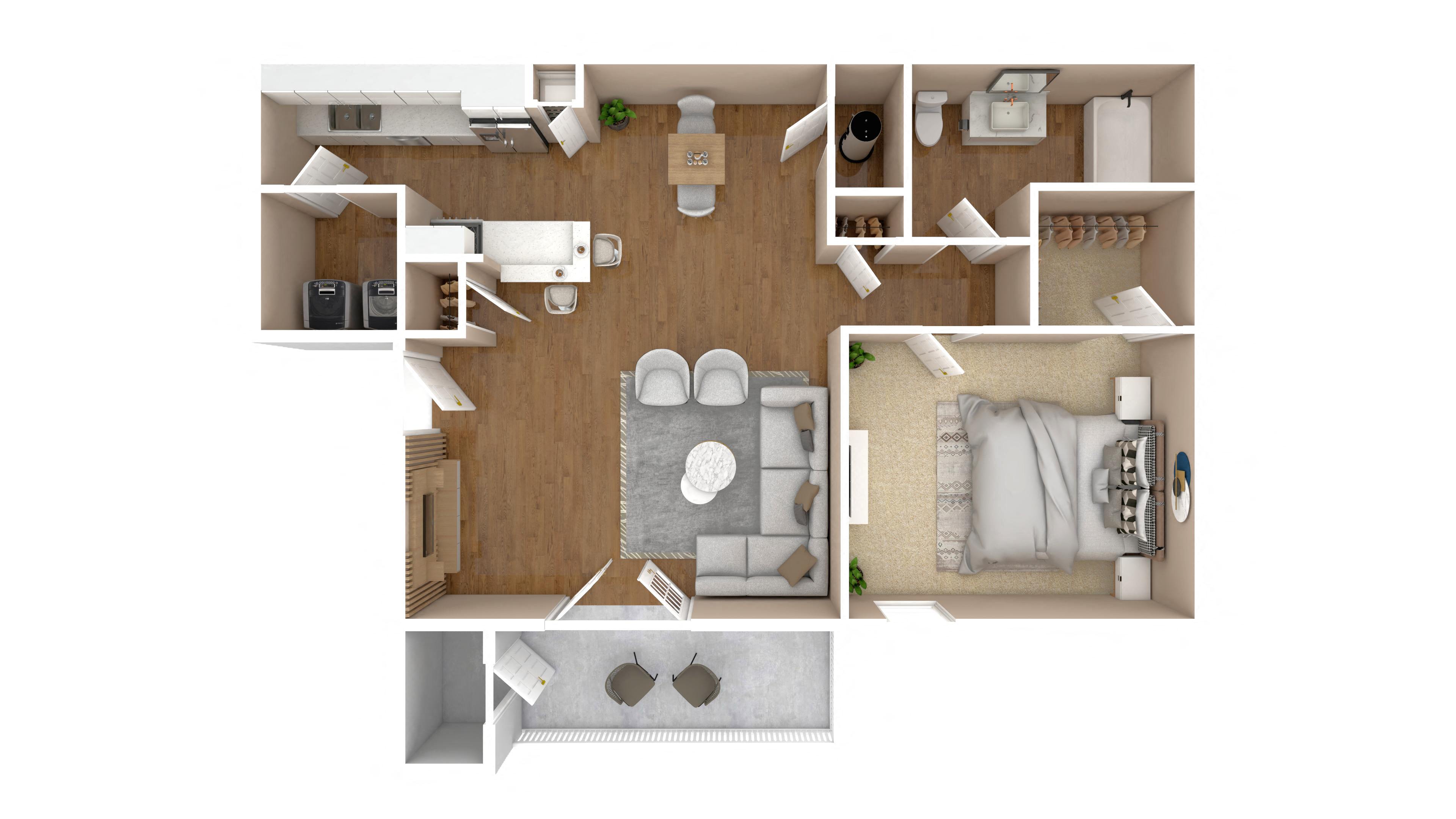 1 Bed 1 Bath Floor Plan | 860 Sq.Ft.   at Bossier City Apartment Homes, Bossier City