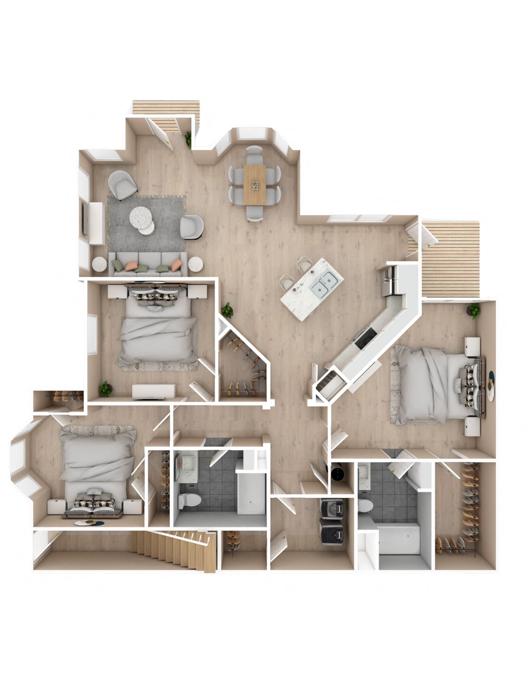 3 bed, 2 bath floor plan  | 1,413  Sq. Ft.  at Audubon Park Apartment Homes in Zachary, LA