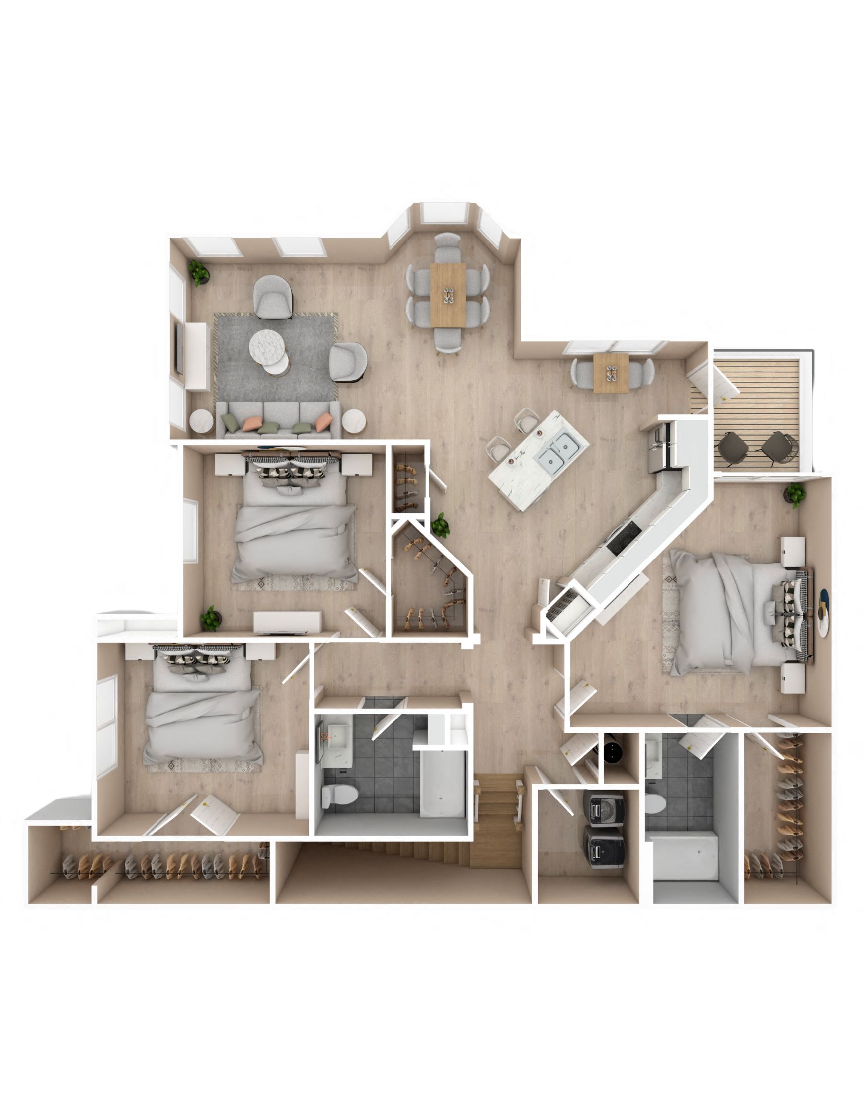 3 bed 2 bath floor plan | 1,504  Sq. Ft.  Audubon Park Apartment Homes Louisiana