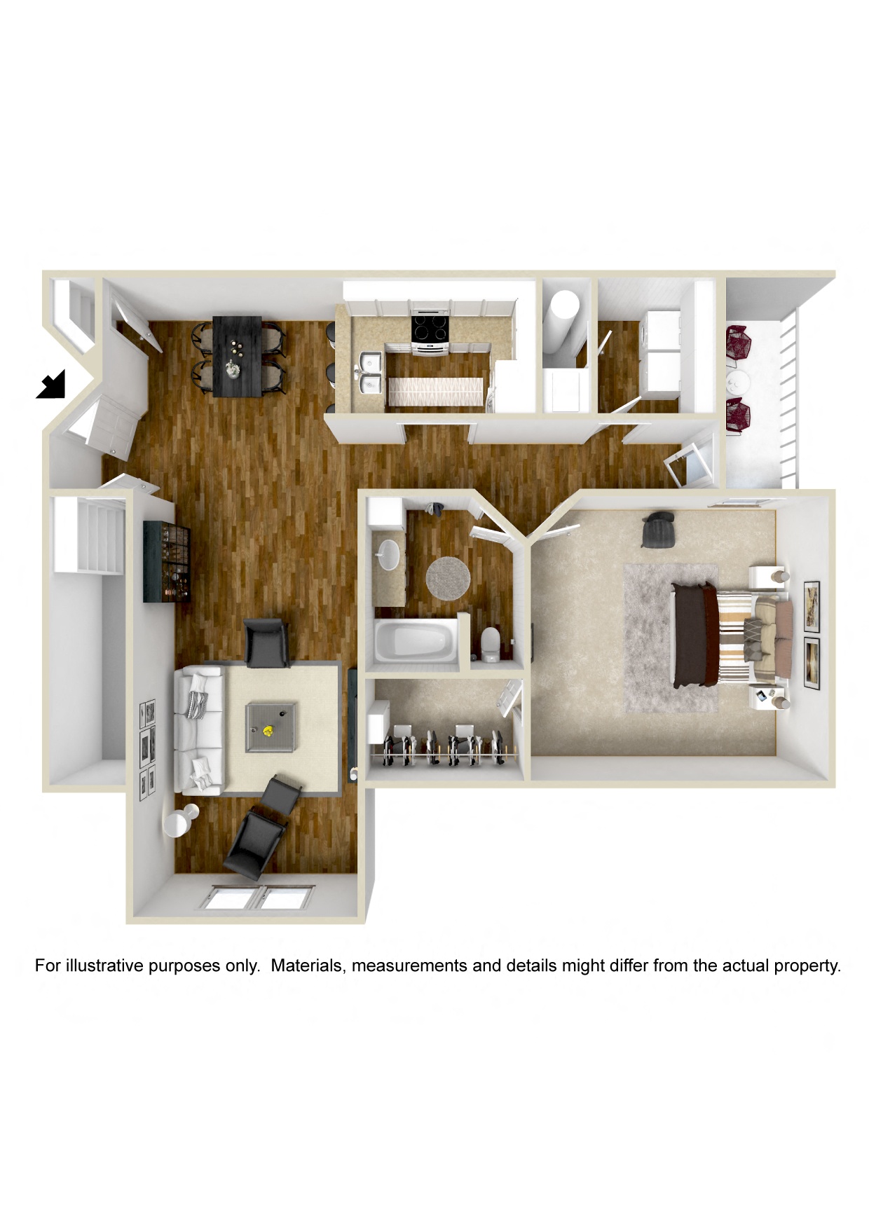 1 Bed, 1 Bath Floorplan | 948 Sq. Ft. at The Vineyard at Castlewoods Apartment Homes in Brandon, Mississippi