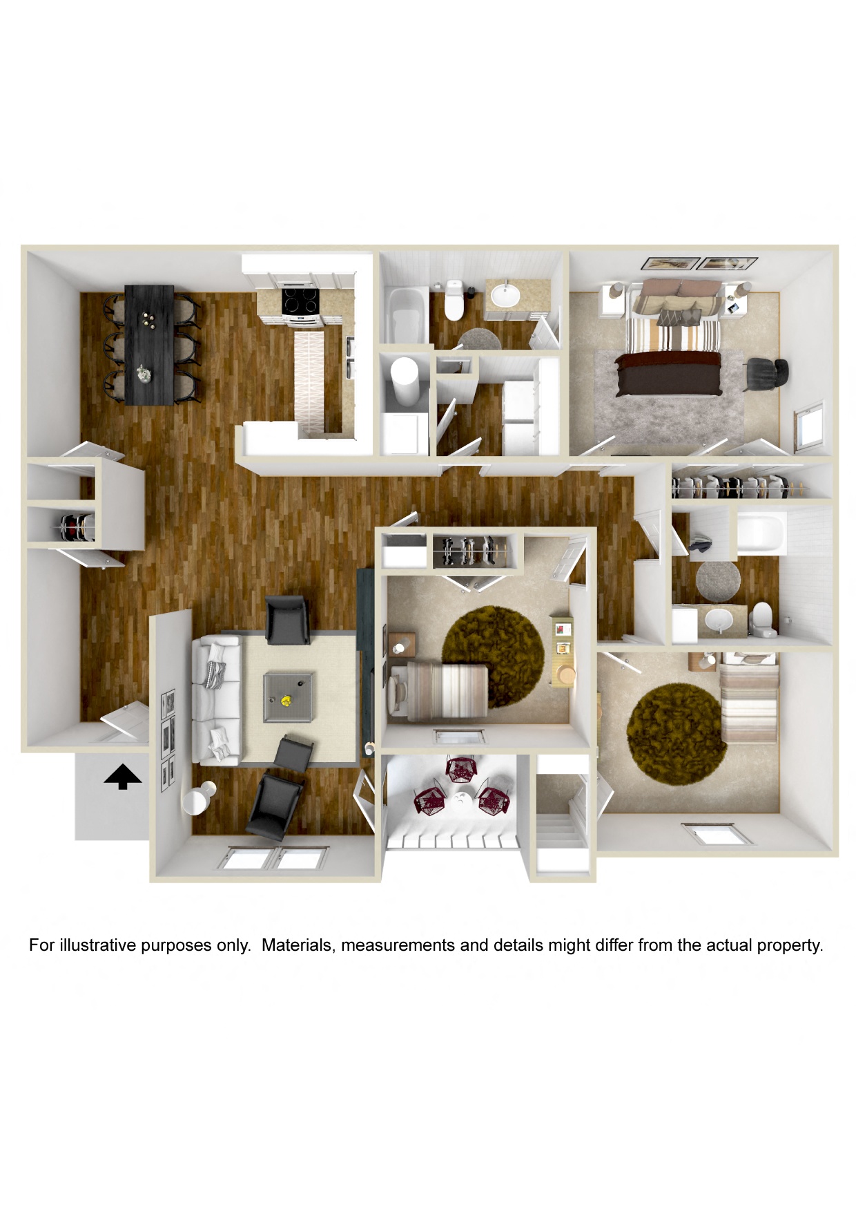 3 Bed, 2 Bath Floorplan | 1,329-to1,365 Sq. Ft. at The Vineyard at Castlewoods Apartment Homes in Brandon, MS