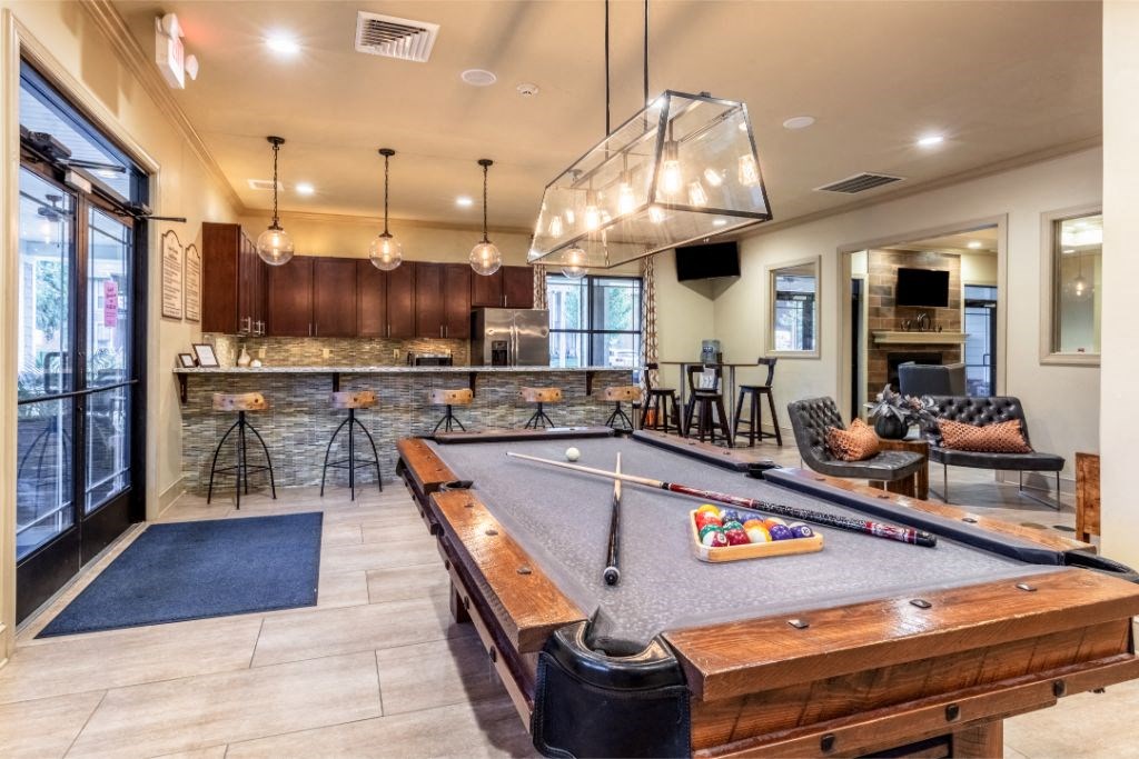 Clubhouse Pool Room at Cambridge Station Apartment Homes, Oxford, Mississippi