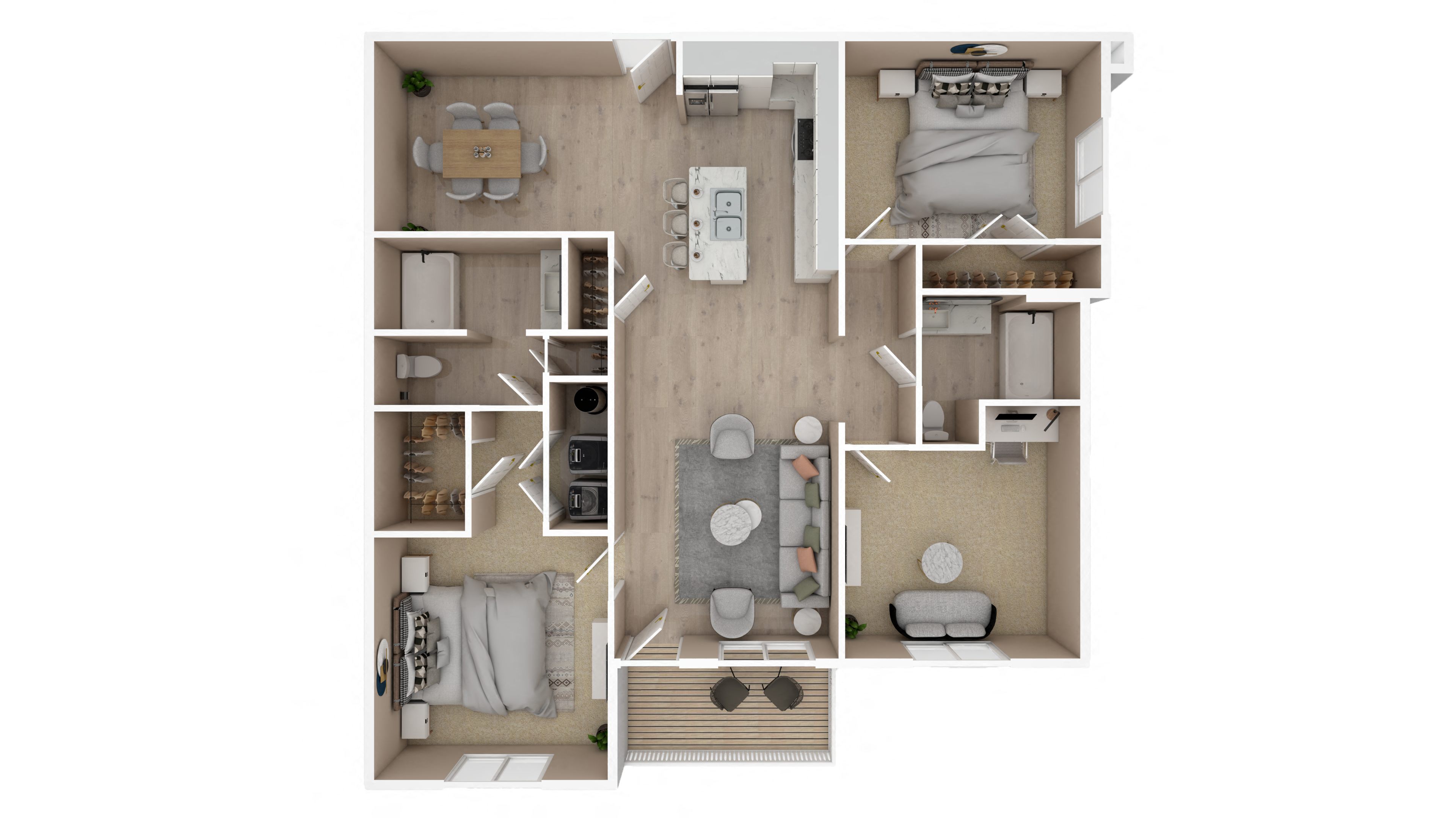 2 Bed 2 Bath Floor Plan | 1,249 Sq. Ft.  at The Met Apartment Homes, Mississippi 39402