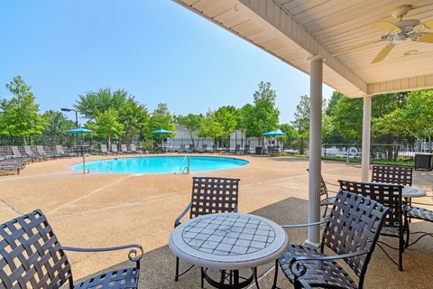 our apartments have a resort style pool and patio at Lexington Pointe Apartment Homes in Oxford, MS 38655