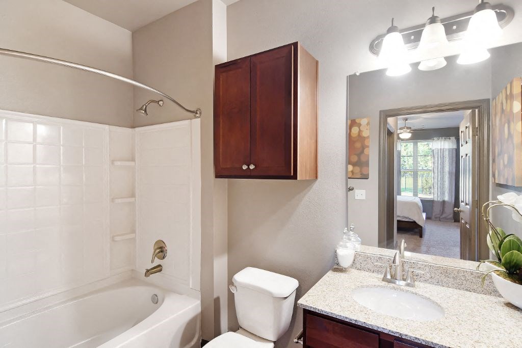 a bathroom with a sink toilet and bathtub at Audubon Park Apartment Homes, Zachary