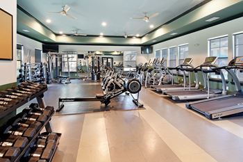 Fitness center with cardio equipment at Wellington Grande Apartment Homes, Texas, 75605