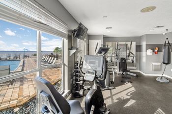 Gym with pool view at Lakeshore Pointe Apartment Homes, Brandon, 39047