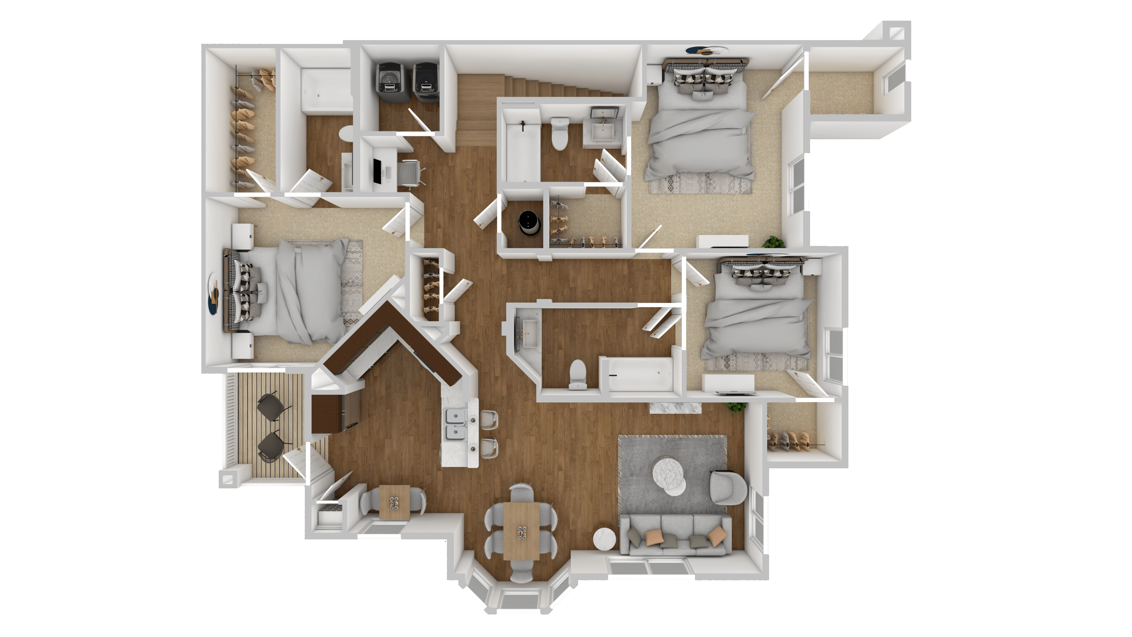 3 Bed, 3 Bath  Floorplan at The Retreat Apartment Homes in Williston, ND