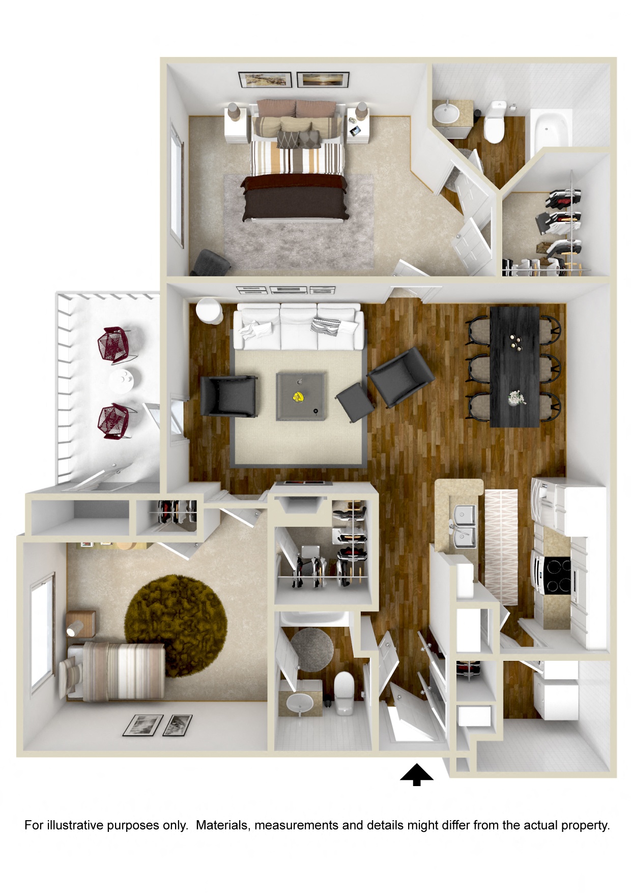 Flowood Heights 2 bed 2 bath Floor Plan | 1,240 Sq. Ft. at Ashford Place Apartment Homes, Mississippi 39232